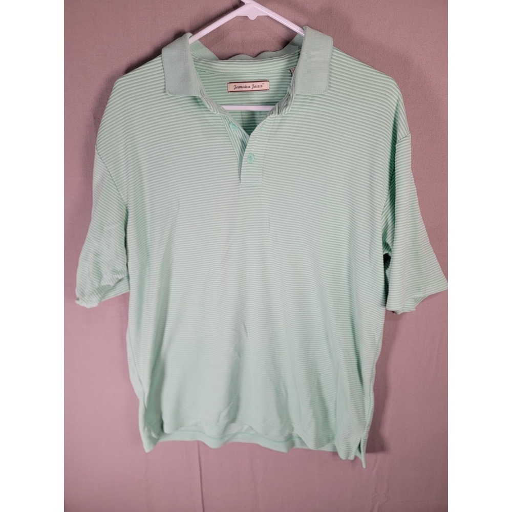 Jamaica Jaxx Polo Shirt Mens Large Seafoam Mint Green Modal Ribbed Stripe Golf